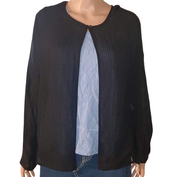 Eileen Fisher Size L Black Semi-Sheer One Button Textured 100% Silk Cardigan - Picture 1 of 8